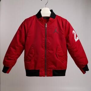 Boys AirJordan Bomber Jacket Size 6 EUC Red Black